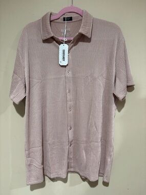 Coofandy Men's Short Sleeve Ribbed Button-Down Shirt - Dusty Pink